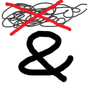  A thick black and sign under a dark gray cloud of tangled lines. Over the gray cloud is a red X.